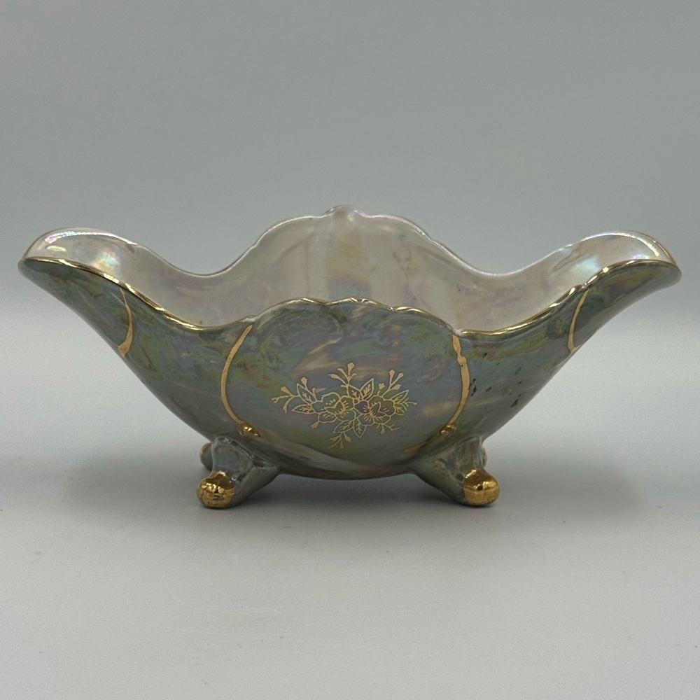 Vintage Norleans Japan Lusterware Oval Scalloped Footed Bowl